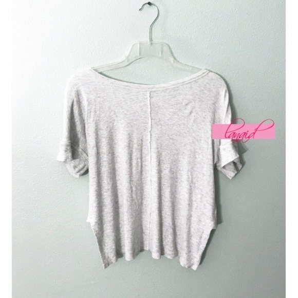 Anthro HEATHER Open Cropped Back Ribbed Zipper Edgy Oversized Grey Tee Blouse S - Picture 4 of 8